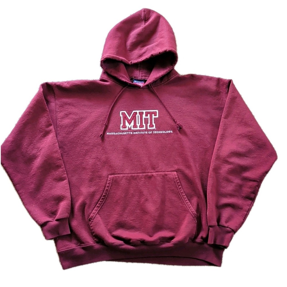 MIT Champion Hoodie Size XL Stitch Maroon Vintage Y2K Authentic Athletic Apparel
